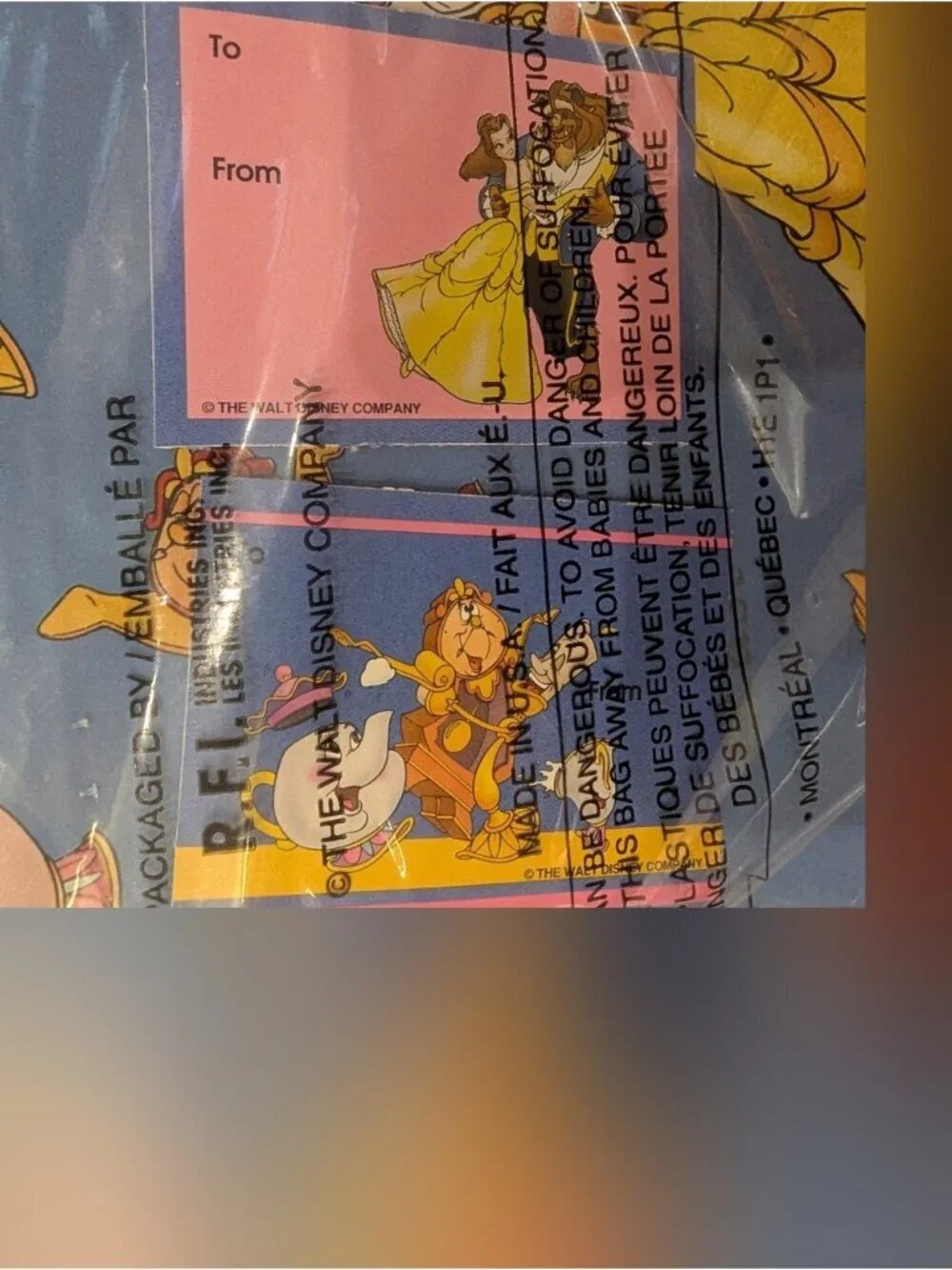 Vintage 80's Gift Wrap Aladdin & Beauty & The Beast Disney Wrap & gift tags